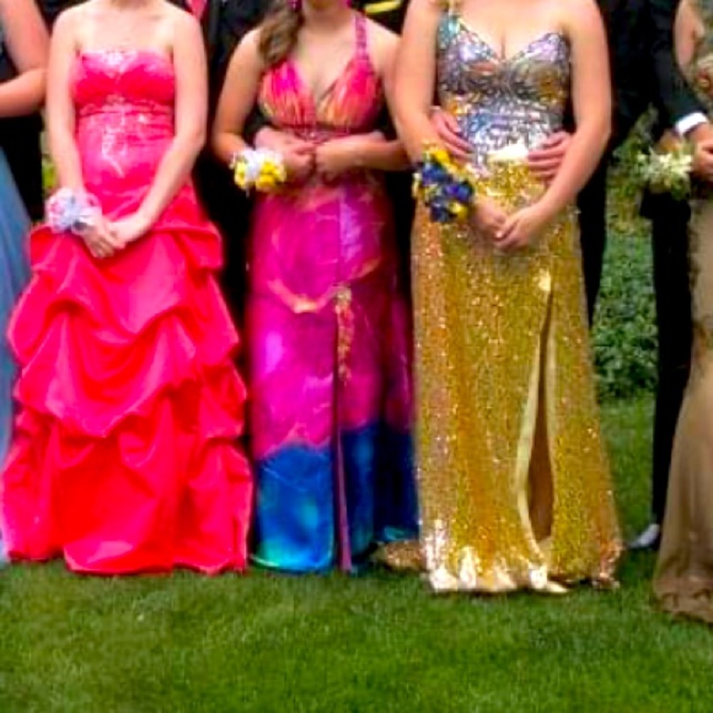 multicolored beaded formal dress